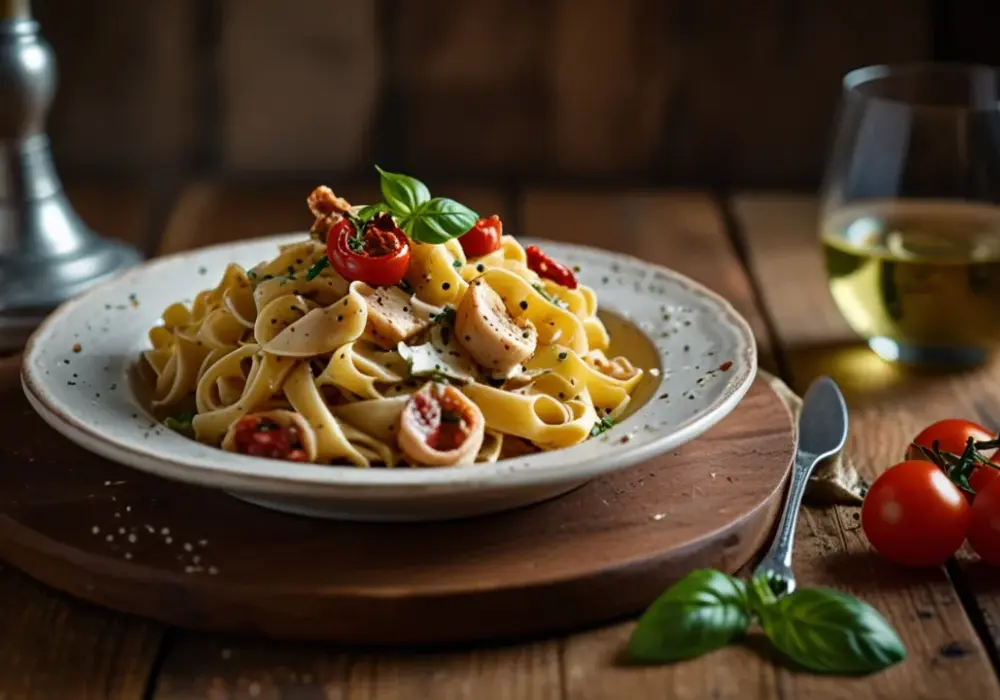 Makaron tagliatelle z kurczakiem i suszonymi pomidorami: Przepis